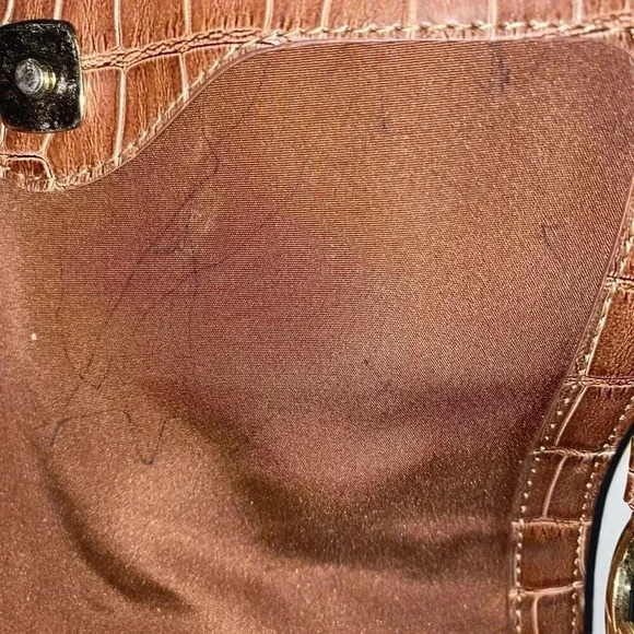 Liz Claiborne Womens Tote Bag Brown Crocodile Skin Snap Small Y2K 90s Timeless - Picture 2 of 3